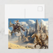 Waterverf Dragon Riders Fantasy Briefkaart (Voorkant / Achterkant)