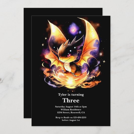 Waterverf Dragon Verjaardagsuitnodiging Kaart (Voorkant / Achterkant)