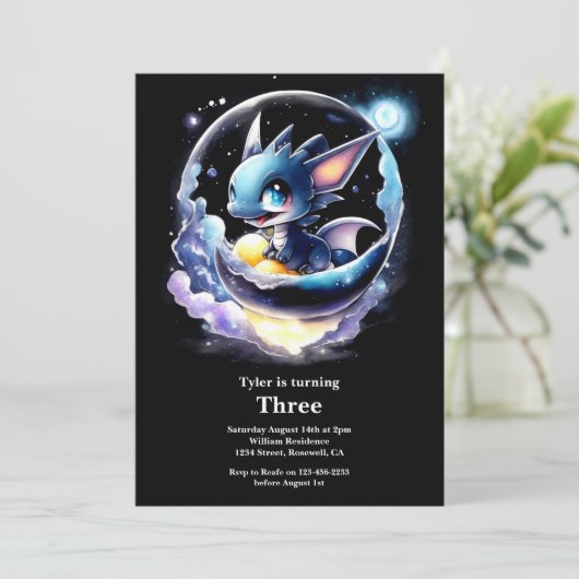 Waterverf Dragon Verjaardagsuitnodiging Kaart (Staand voorkant)