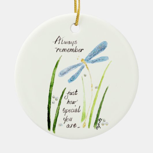  Waterverf Dragonfly Altijd tekst onthouden Keramisch Ornament (Voorkant)