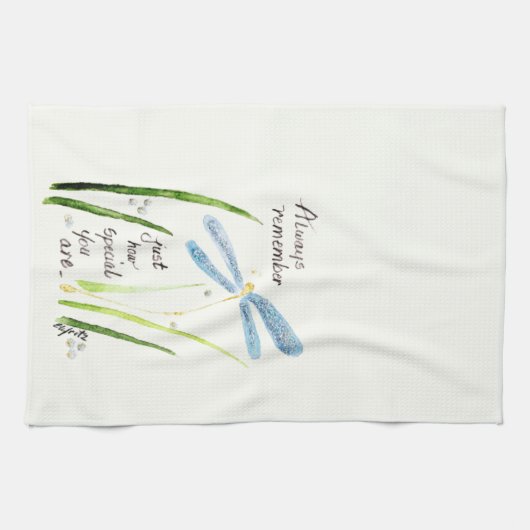 Waterverf Dragonfly Altijd tekst onthouden Theedoek (Horizontaal)
