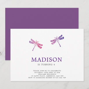 Waterverf Dragonfly Birthday Party Invitation Kaart