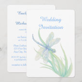 Waterverf Dragonfly Blauw Groene Natuur bruiloft Kaart (Voorkant / Achterkant)