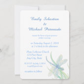 Waterverf Dragonfly Blauw Groene Natuur bruiloft Kaart (Achterkant)