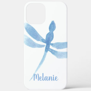 Waterverf Dragonfly Blue Monogrammed iPhone 12 Pro Max Hoesje