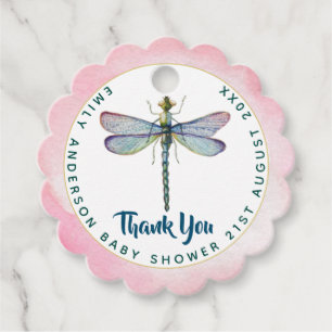 Waterverf DRAGONFLY Dank u Baby shower PinkBlu Bedankjes Labels