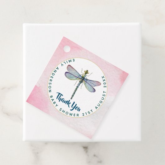 Waterverf DRAGONFLY Dank u Baby shower PinkBlu Bedankjes Labels (In situ)