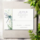 Waterverf Dragonfly en groen bruiloft RSVP Kaartje