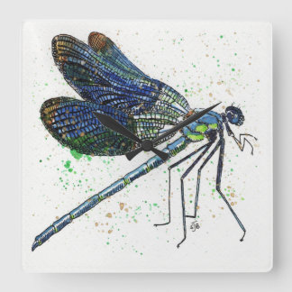 Waterverf Dragonfly-klok Vierkante Klok
