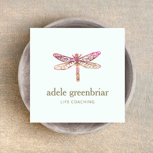 Waterverf Dragonfly Logo Holistic Healer Wellness Vierkante Visitekaartje