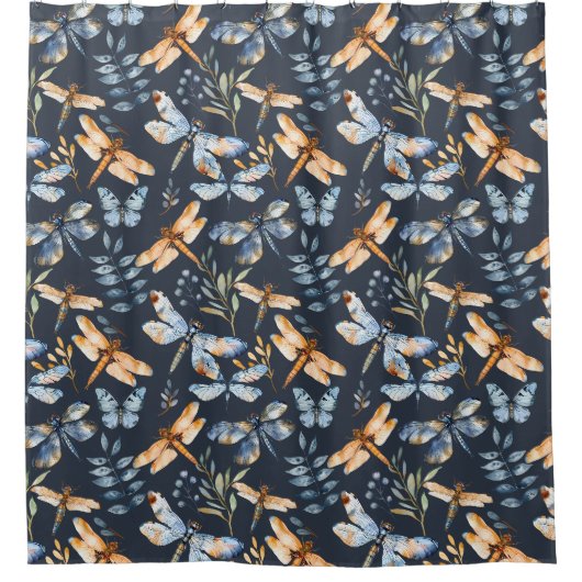 Waterverf Dragonfly Modern Pattern Douchegordijn (Voorkant)