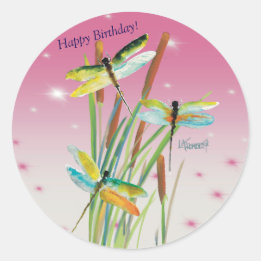 Waterverf Dragonfly Roze Gepersonaliseerde briefpa Ronde Sticker