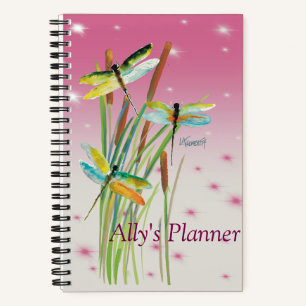 Waterverf Dragonfly Roze Gepersonaliseerde Planner Notitieboek