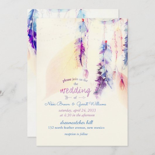Waterverf Dreamcatcher Boho bruiloft uitnodiging (Voorkant / Achterkant)