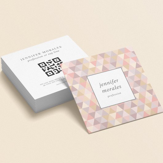 Waterverf driehoek grijs roze crème QR-code Vierkante Visitekaartje