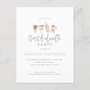 waterverf drink bachelorette party girly roze feestdagenkaart