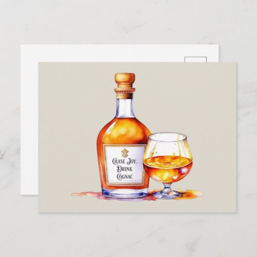 Waterverf Drink Cognac Briefkaart (Voorkant / Achterkant)