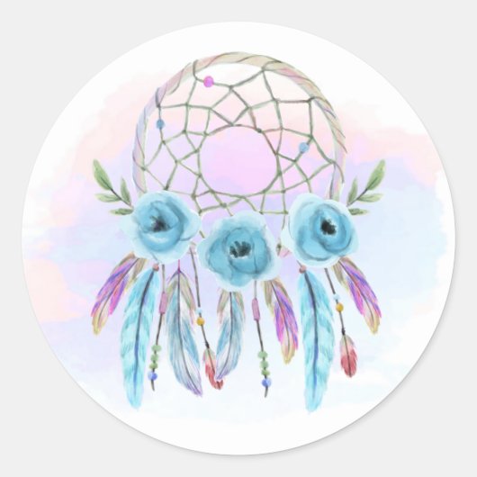Waterverf Drocatcher Feathers Rustic Boho Chic Ronde Sticker (Voorkant)