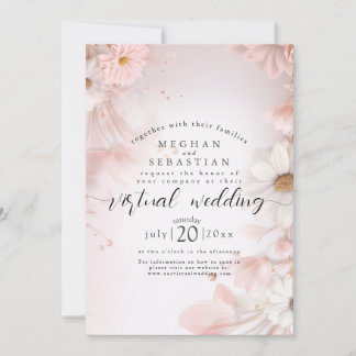 Waterverf droom: Blush Pink Daisies Virtual Weddi Kaart