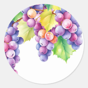Waterverf druiven op een witte achtergrond ronde sticker