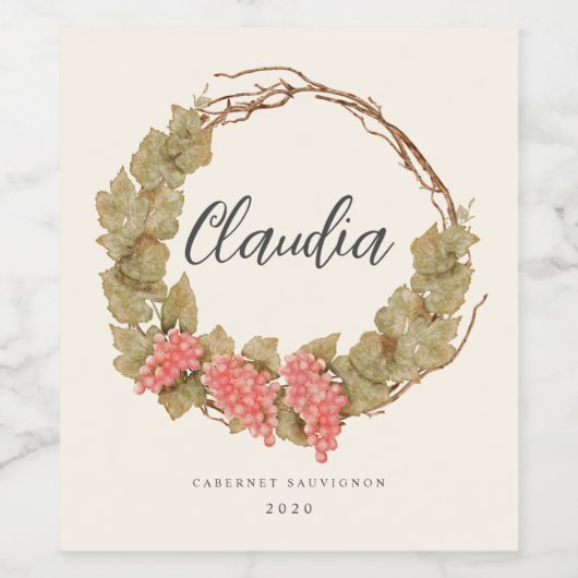 waterverf druiven wijn krans zelfgemaakte wijn wijn etiket (Enkel label)