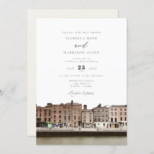 Waterverf Dublin Ireland Skyline River Wedding Kaart