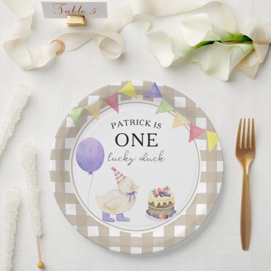 Waterverf Duck 1e verjaardag Papieren Bordje (Huwelijk)