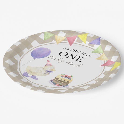 Waterverf Duck 1e verjaardag Papieren Bordje (Gekanteld)