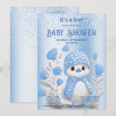 Waterverf Duck Blue Floral Baby shower Uitnodiging (Voorkant / Achterkant)