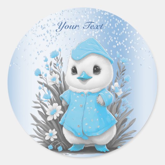 Waterverf Duck Blue Flowers Sticker (Voorkant)