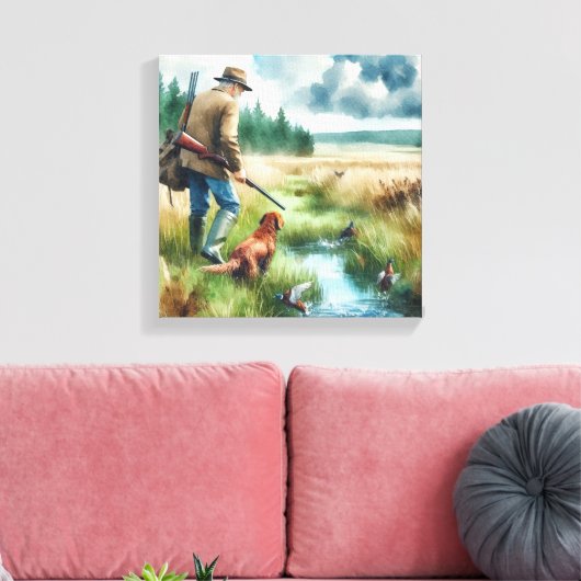 Waterverf Duck Hunter Stretched Canvas (Insitu (Woonkamer))