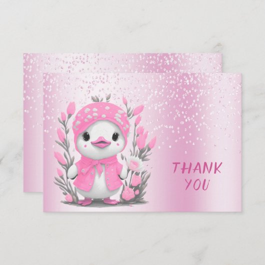 Waterverf Duck Pink Flowers bedankje Bedankkaart (Voorkant / Achterkant)