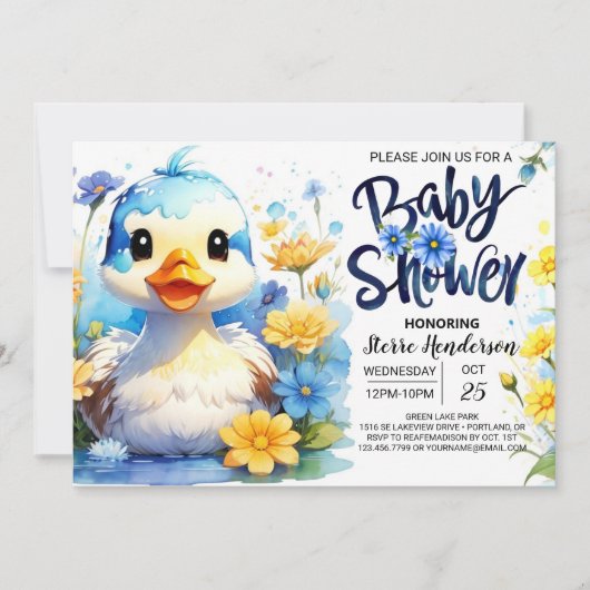 Waterverf Duck Wildflower Baby shower Kaart (Voorkant)