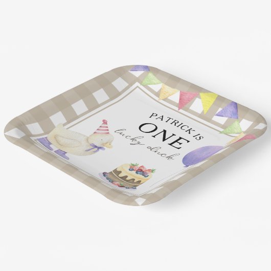 Waterverf Duckling 1e verjaardag Papieren Bordje (Gebogen)