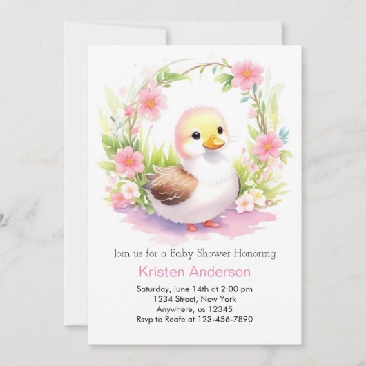 Waterverf Duckling Wildflower Meisje Baby shower Kaart (Voorkant)