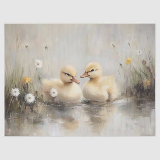 Waterverf Ducklings Paardebloem Bloemen Decoupage Tissuepapier (Voorkant)