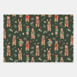 Waterverf Duitse Herder Kersthonden Inpakpapier Vel