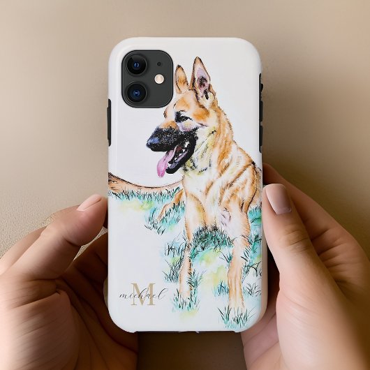 Waterverf Duitse Herder Malinois Monogram Case-Mate iPhone Case