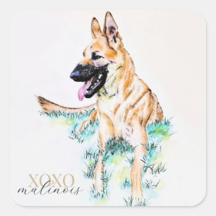 Waterverf Duitse Herder Malinois XOXO Vierkante Sticker