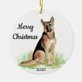 Waterverf Duitse herder met aangepaste kerstdagen Keramisch Ornament (Voorkant)