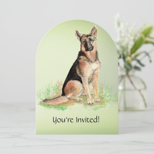 Waterverf Duitse herdershond verjaardagsfeestje Kaart (Staand voorkant)