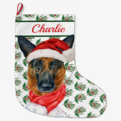 Waterverf Duitse Shepherd Dog's Name Grote Kerstsok (Voorkant)