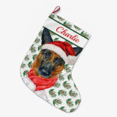 Waterverf Duitse Shepherd Dog's Name Grote Kerstsok (Voorkant (Hangend))
