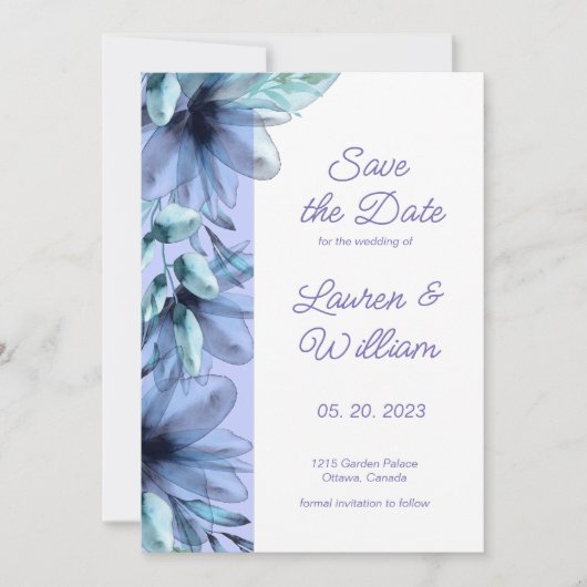 Waterverf dusty-blauw lichtviolet sparen de Datum Save The Date (Voorkant)