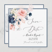 Waterverf Dusty Blue Blush Rozen Kaart (Voorkant / Achterkant)