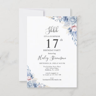Waterverf Dusty Blue Boho Budget 17e Verjaardag Kaart