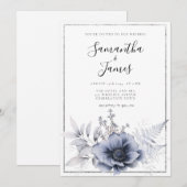 Waterverf Dusty Blue Boho Floral Wedding Kaart (Voorkant / Achterkant)