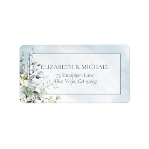 Waterverf Dusty Blue Botanical Greenery Etiket