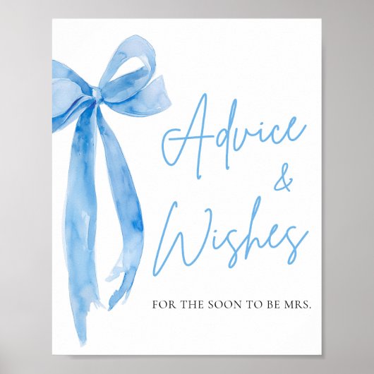 Waterverf Dusty Blue Bow Advies en Wishes Sign Poster (Voorkant)