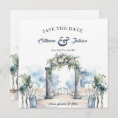 Waterverf Dusty Blue en Aqua Beach Bruiloft Save The Date (Voorkant / Achterkant)